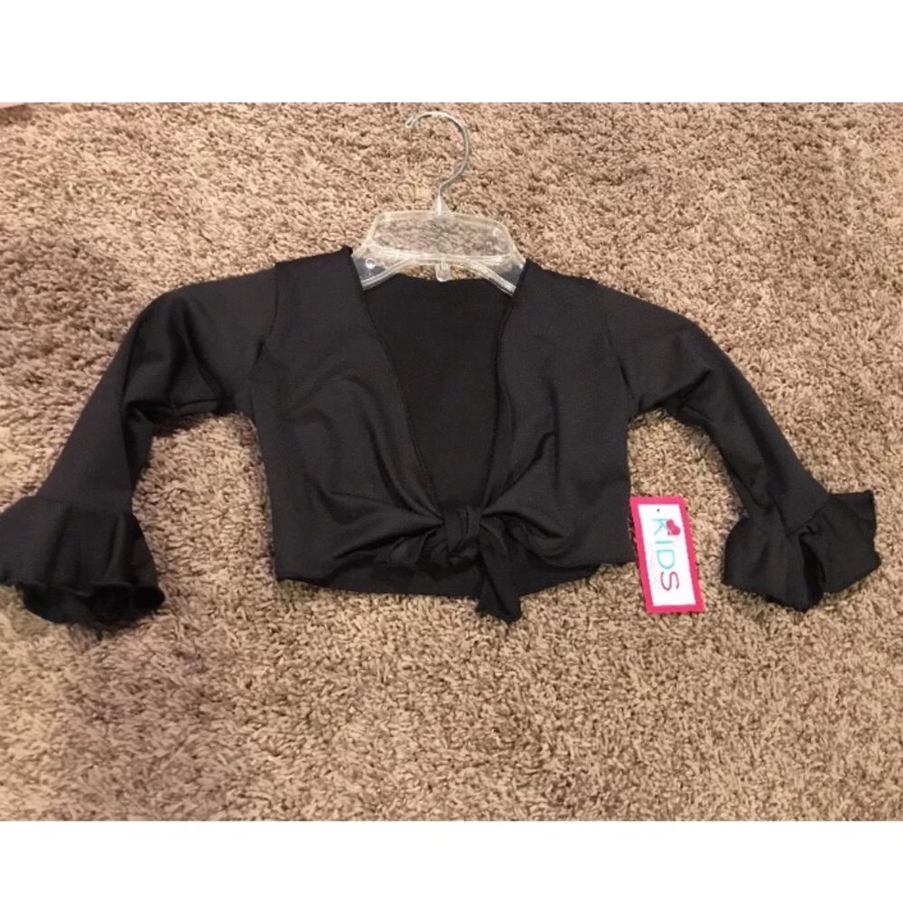 Childs Black Bell Sleeve Wrap Dance Cardigan Shrug Wrap jacket Top  NWT